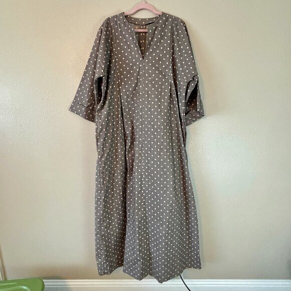 Homemade 80s Vintage Dark Gray Polka Dot Stripes Kimono Maxi Maternity Dress XL - Picture 9 of 11